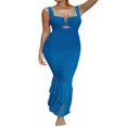 thumbnail image 3 of Robe Bodycon Femmes Sans Manches Bustier Découpé Froncé Mesh Volant Ourlet Sirène Maxi Robes, 3 of 8