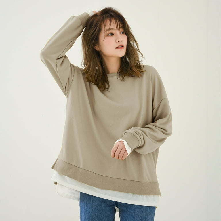 JDEFEG Distressed Sweatshirts Plus Size Womens Casual Long Sleeves