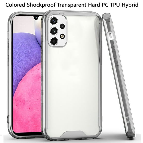 For Samsung Galaxy A33 5G Colored Shockproof Transparent Hard PC   Rubber TPU Hybrid Bumper Shell Thin Slim Protective Cover ,Xpm Phone Case [Clear / Smoke]