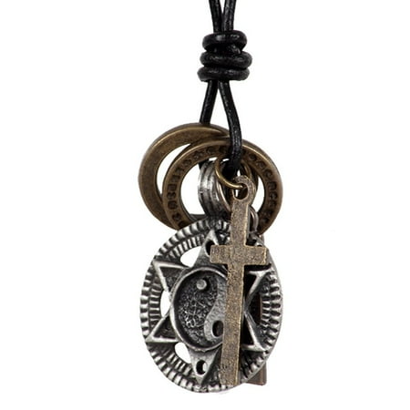 Vintage Cross Necklace Yin Yang Rings Pendant with 28