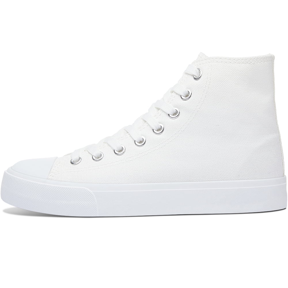 AOMAIS Womens High Top Canvas Sneakers Lace Up Mid Top Canvas Shoes Comfortable Non Slip Walking Shoes Casual Tennis Shoes for Women(Off-White US11)