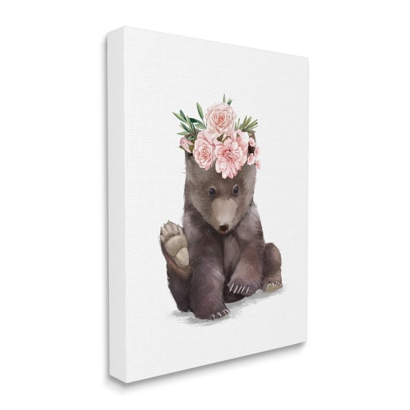Stupell Industries Adorable Brown Bear Floral Crown Chic Forest Animal, 30 x 40, Designed by Ziwei Li