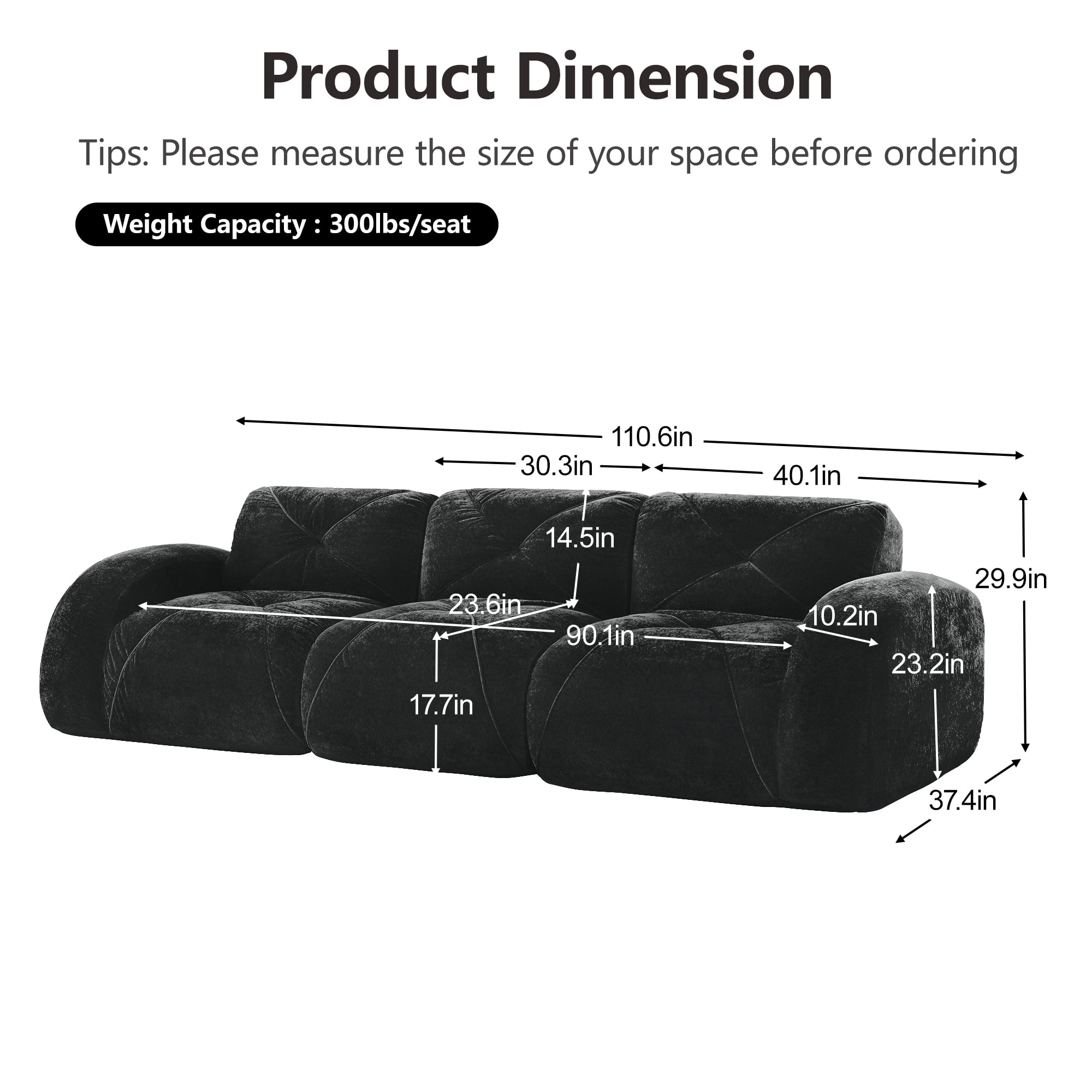 AISWORD 3-Piece Sofa Set (Two 2-Seater & One 3-Seater), 7-Seat Total Ultra-Soft Boneless Cloud Couches with 32D High-Density Foam & Anti-Slip Bottom, No Assembly Required