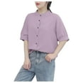 thumbnail image 2 of Fznquz Women Tops Button Down Summer Elbow Sleeve Shirts Casual Purple Plain Dressy Shirts, 2 of 5