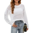 thumbnail image 3 of Arvbitana Women's Hollow Out Sweaters Long Sleeve Pullover Round Neck Solid Color Knit Hoodies Jumper Cropped Tops, 3 of 7