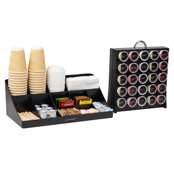 Mind Reader 11 Compartment Coffee Condiment Organizer & 50 Capacity Single Serve Coffee Pod Holder Storage Organizer, Black