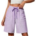 thumbnail image 2 of Noric Women's Summer Striped Bermuda Shorts High Waisted Elastic Waist with Drawstring Casual Beach Shorts with Pockets, 2 of 7