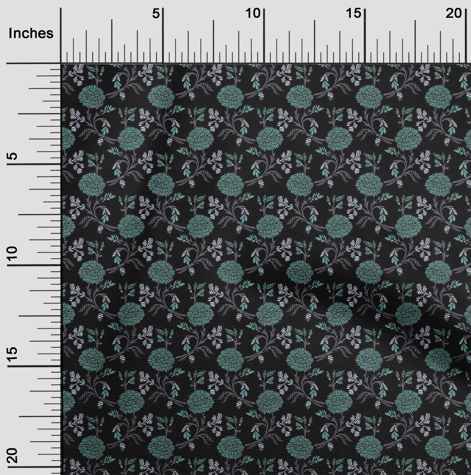 oneOone Cotton Silk Fabric Leaves & Floral Block Printed Fabric 1 Yard 42 Inch Wide
