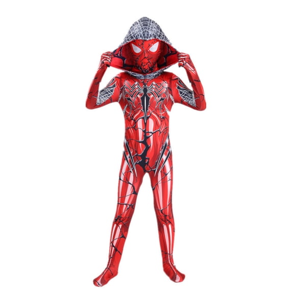 Red Spider Hero Hooded Full Body Zentai Suits Printed Superhero Costumes Ideal for Girls Comic Exhibition Outfits