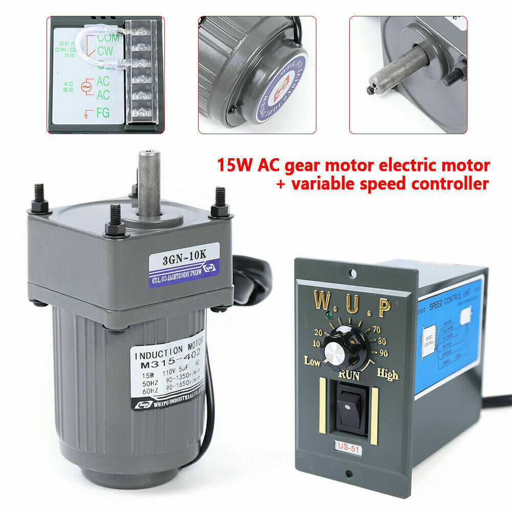 220V 15W AC Gear Motor 1:10 125RPM Electric Motor Variable Speed Controller 
