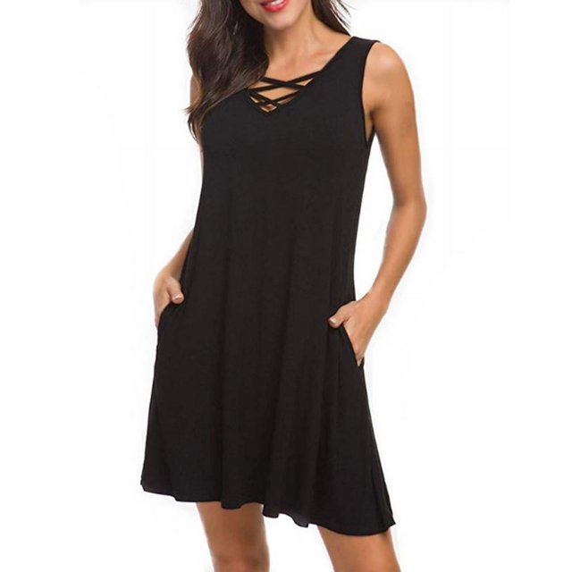 Birdeem Robe Décontractée pour Femmes Mode Couleur Unie avec Poches Col en V