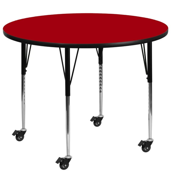 Emma   Oliver Mobile 42" Round Red Thermal Laminate Adjustable Activity Table