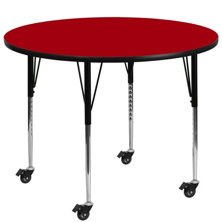 UPC: 0847254081115 | Flash Furniture Wren Mobile 42 Round Red Thermal Laminate Activity Table – Standard Height Adjustable Legs
