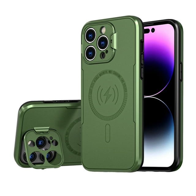 For iPhone 12 Pro, Case with Kickstand,MagSafe Compatible Case with Built-in Camera Cover,Slim Shockproof Dustproof Case Cover, purple