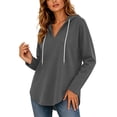 thumbnail image 3 of Oversized Hoodies Zaewscy Women's V-neck Hooded Sweatshirt Long Sleeved Drawstring Hooded Pullover Casual Loose Fall And Winter Curved Hem Sweatshirt Dark Gray XXL, 3 of 9