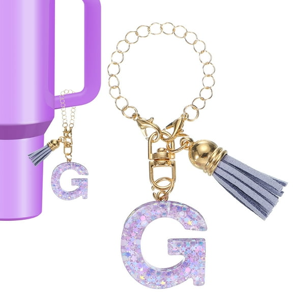 Uxcell Letter Charm Accessories for Tumbler Letter G Keychain Handle Charm with Tassel Purple