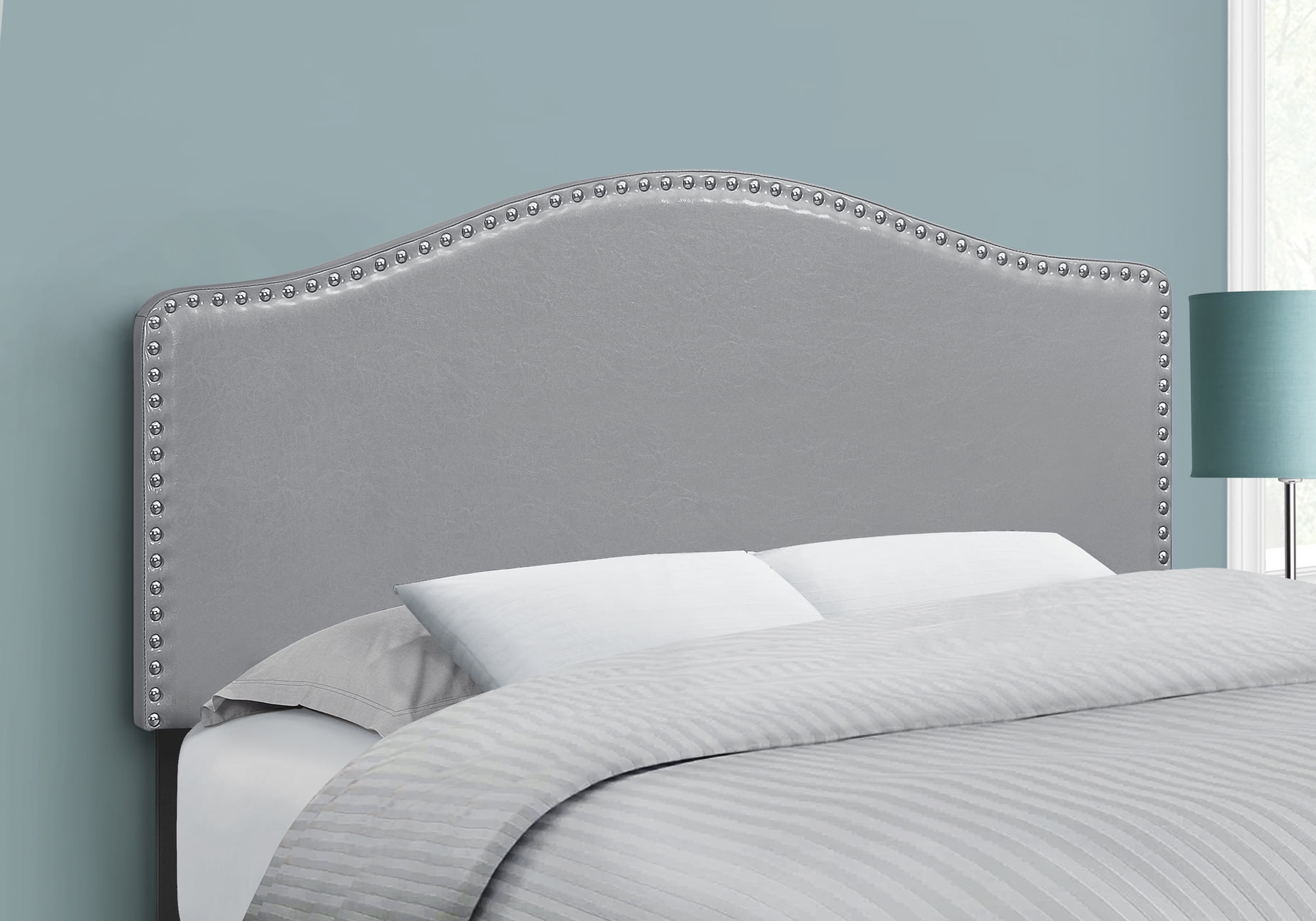 Bed Headboard Only Full Size Bedroom Upholstered Pu Leather Look Grey