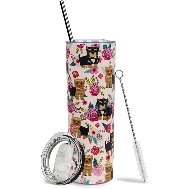 Vaso Yorkshire Terrier - Regalos Yorkshire Terrier para mujeres - Regalos para amantes de los perros - Regalo para perros - Tazas de viaje para bebidas frías y calientes - Con popote y tapa de 593 ml
