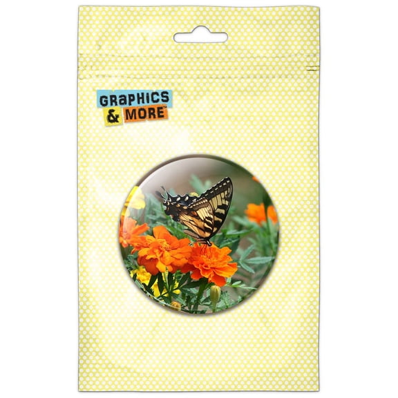 Butterfly on Flowers Pinback Button Pin Badge