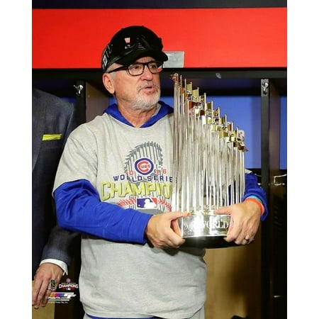 Joe Maddon with the World Series Championship Trophy Game 7 of the 2016 World Series Photo Print (8 x 10)