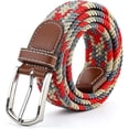 thumbnail image 2 of Elastic Belts for Men, Braided Belt, Canvas Woven Elastic Stretch Belts for Men/Junior, Red on Gray, 2 of 7