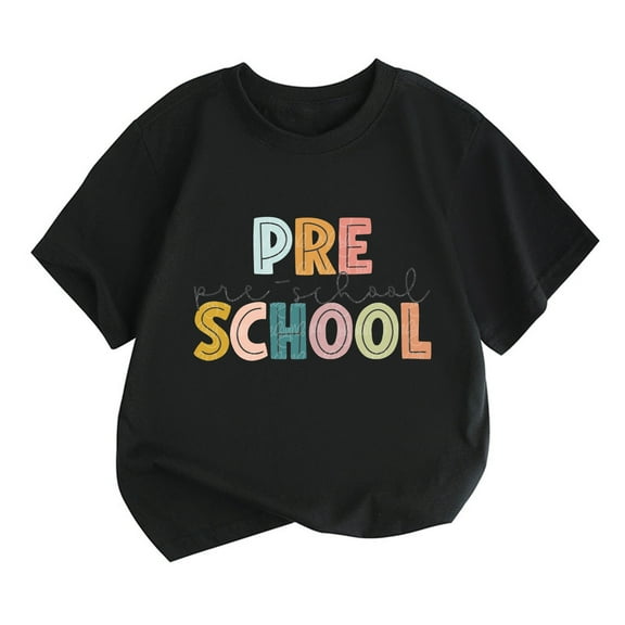 DAETIROS Girls Pre School T-shirt, Short Sleeve Soft Crewneck Cute Casual Comfy Girls Summer Top Black Size 2-12