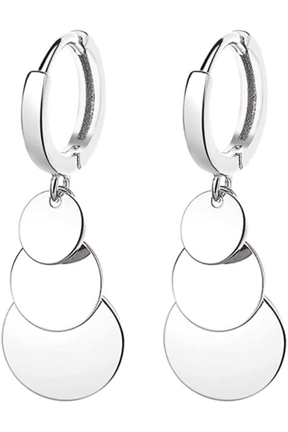Dainty Circles Round Disc Dangle Drop Earrings Geometric Statement S925 Sterling Silver Small Tiny Huggie Hoops Dangling Earring Birthday Xmas Fashion Jewelry Gifts for Women Valentine's Day