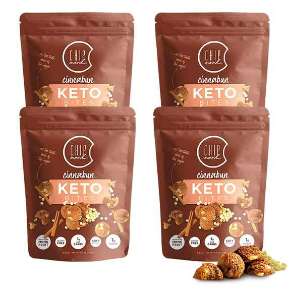 ChipMonk Baking Keto Cookie Bites, CinnaBun, Ketogenic Diet Friendly, 4 Pouches 32 Bites