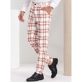 thumbnail image 2 of Pantalones de vestir para hombre, informales, con frente plano, elásticos, de negocios, a cuadros blanco rojo S, 2 of 6