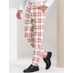 thumbnail image 2 of Pantalones de vestir para hombre, informales, con frente plano, elásticos, de negocios, a cuadros blanco rojo S, 2 of 6