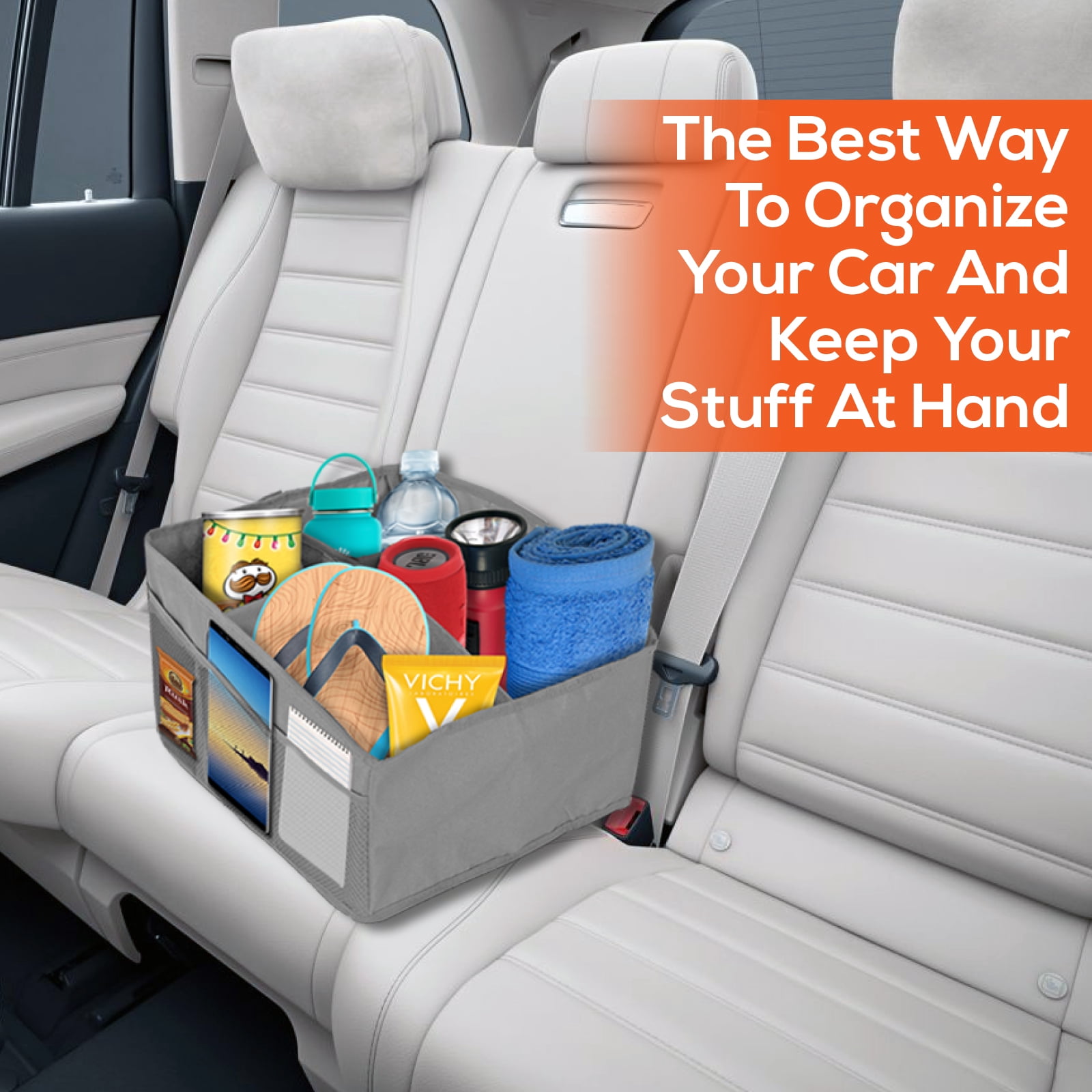 Trobo Front Seat Organizer, Multifunctional Foldable Back Seat Organizers And Storage For Kids, Car Backseat Console Caddy With 4 Inside Compartments And 6 Outside Pockets, Travel Accessories, Grey