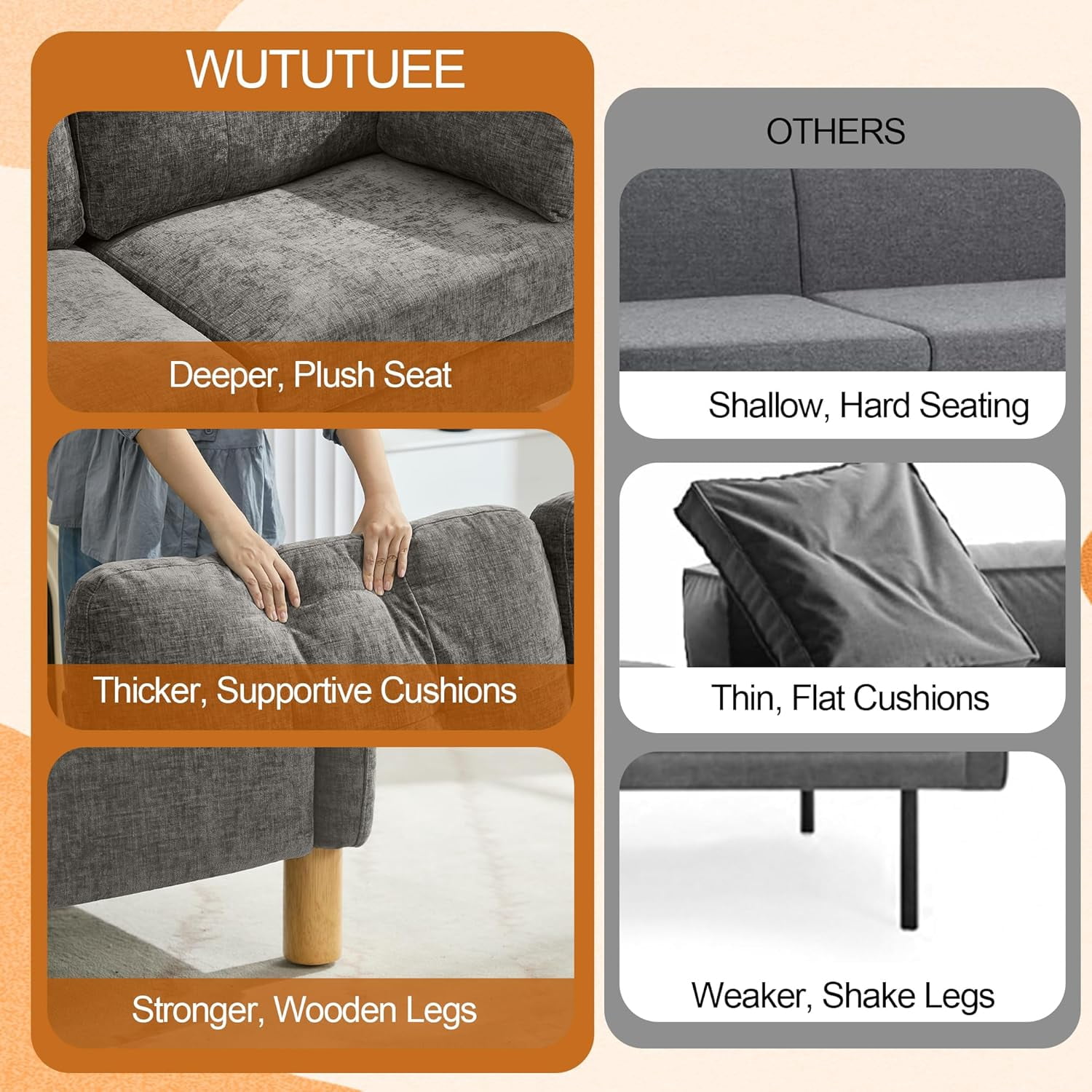 65" Chenille Loveseat Sofa, Modern 2-Seater Love Seat Couch with Armrest Pillows,Upholstered Tufted Loveseat Couches for Living Room Bedroom, Light Grey