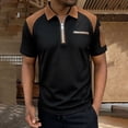 thumbnail image 5 of Men's Color Block Top 48%Polyester 38%Rayon 11%Cotton 3%Spandex Short Sleeve Zipper Stand Collar Casual Shirt Fashion Breathable Work Golf Travel | Zenithor,Black L, 5 of 9