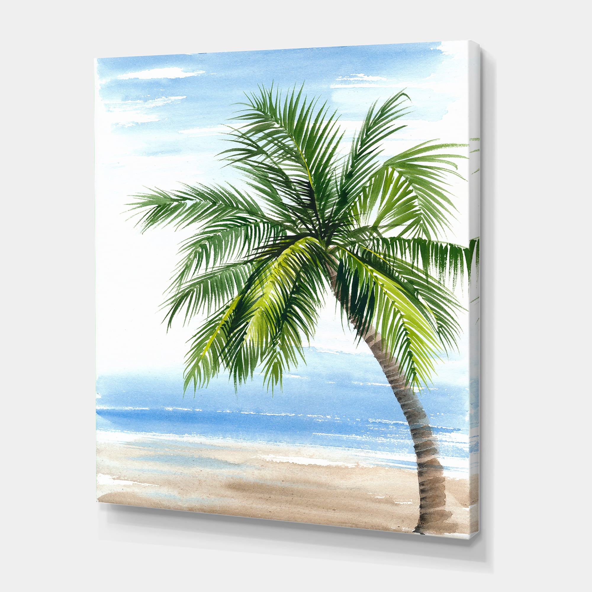 Designart ' Palm Tree At The Beach ' Nautical & Coastal Canvas Wall Art Print