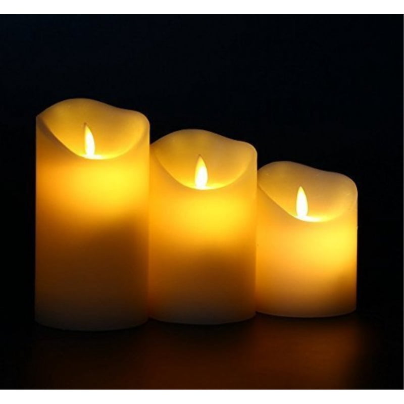 Set of 3 Luminara Flameless Vanilla Scented Pillar Candles Ivory Moving Wick 