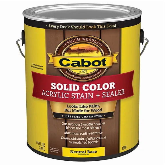 1109644 STAIN DECK SOLID NEUT GL Cabot Solid Tintable Neutral Base Water-Based Acrylic Deck Stain 1 gal (Pack of 4)