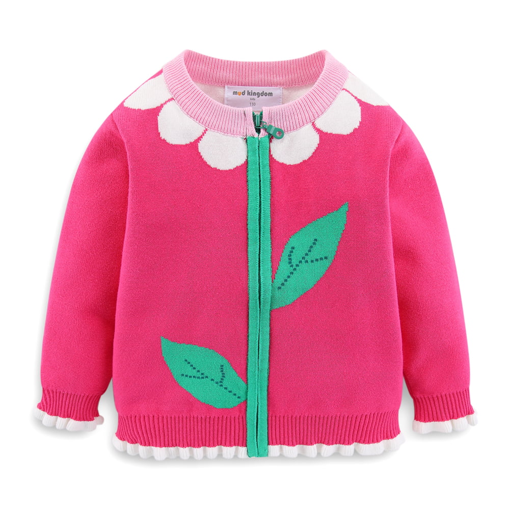 mud kingdom Toddler Girls Long Sweater Beige 4T Flower Pullover