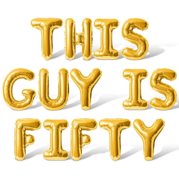 Letter Balloons - THIS GUY IS FIFTY 16" Inch Alphabet Letters Foil Mylar Balloon 50th Birthday Party Banner (Gold)