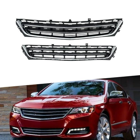ONEPI Front Grill Lower Grill Kit Black with Chrome Trim Compatible with Chevrolet Impala 2014 2015 2016 2017 2018 2019 2020 Models, No Emblem