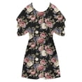 thumbnail image 5 of IROINNID Womens Casual Classic Flower Printed Tunic Tops Crewneck Short Sleeve Off Shoulder Blouse, 5 of 5