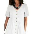 thumbnail image 3 of JustVH Women Plus Size Short Sleeve Buttons Solid Color Kaftan Linen Dress, 3 of 4