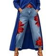 thumbnail image 6 of Karymi Jeans for Women High Waist Floral Print, Large Flower Pattern Loose Wide Leg Denim Trousers with Side Pockets, 6 of 9