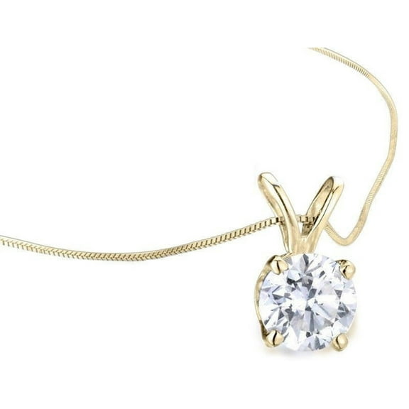 2 Ct Round Cut D/VVS1 Moissanite 14K Yellow Gold Plated Solitaire Pendant Necklace 18"