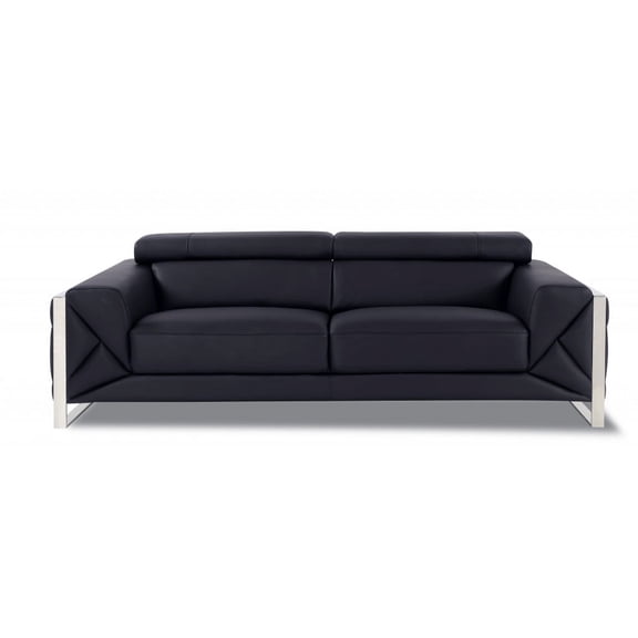 89" Black and Chrome Genuine Leather Standard Sofa
