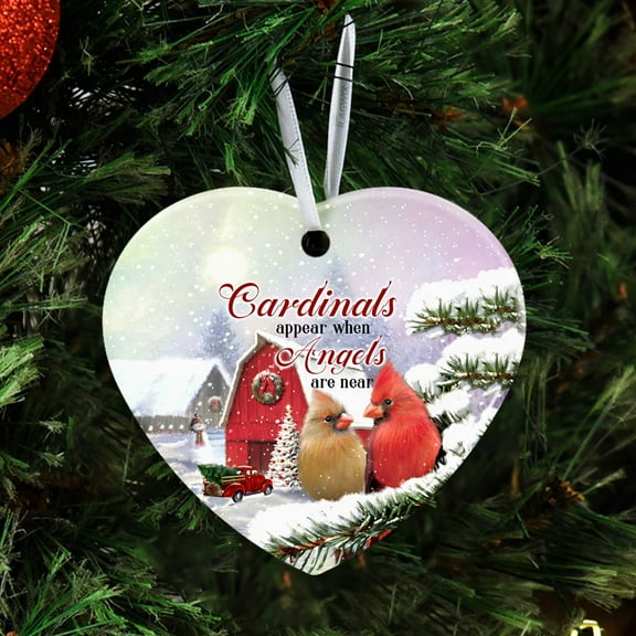 Flagwix Christmas Ornaments|Christmas Tree Decoration| Cardinals Appear When Angels Are Near|Christmas Gifts, Ceramic Ornaments With Ribbon - Heart, 5 Pcs