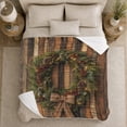 thumbnail image 5 of Christmas Pinecone Wreath Wood Plank Flannel Blanket, Cozy Rustic Sofa Throw for Farmhouse Fans and Hosts, Warm Bedroom Reading Nook Home Decor, Christmas Holiday Gift, 5 of 9