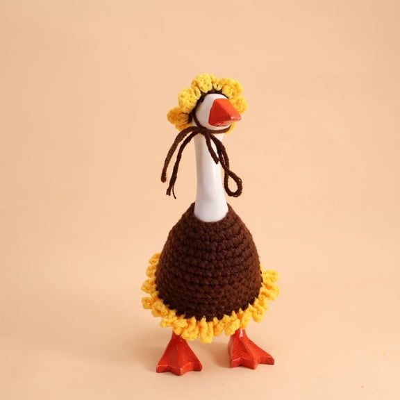 Desk Goose Outfits Handmade Crochet Sunflower Clothes and Hat for Mini Magnetic Porch Goose Statue, Knitting Geese Decor Accessories
