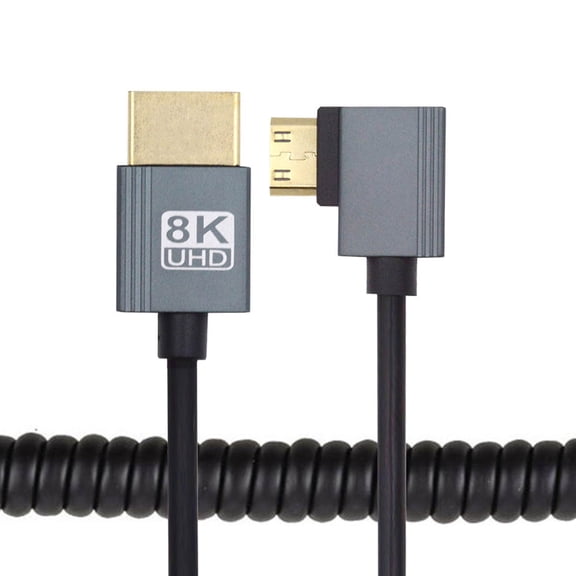 Chenyang 90 Degree Right Angled Mini HDMI 2.1 Male to HDMI Male 8K 60hz Stretch Coiled Cable 100cm for HDTV Computer Laptop Monitor