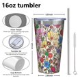 thumbnail image 4 of 16oz Tumblers Pioneer Flower Floral Print Pattern Stainless Steel Vacuum Insulated Double Wall Travel Tumbler Cups Mug with Lid and Straw,Cleaning Brush for Coffee,Tea, 4 of 4