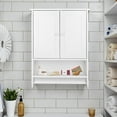 thumbnail image 2 of Tcbosik Wall Mounted Bathroom Cabinet with Towel Bar & Open Shelf, 19.1" Space-Saving Double Door Storage Organizer Cabinet for Small Bathrooms/Over the Toilet, White, 2 of 9